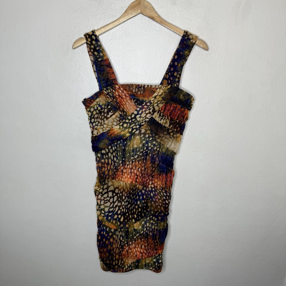 New City Studio Y2K Dress Rust Khaki Multicolor Ruched Mini Dress Junior 13/14